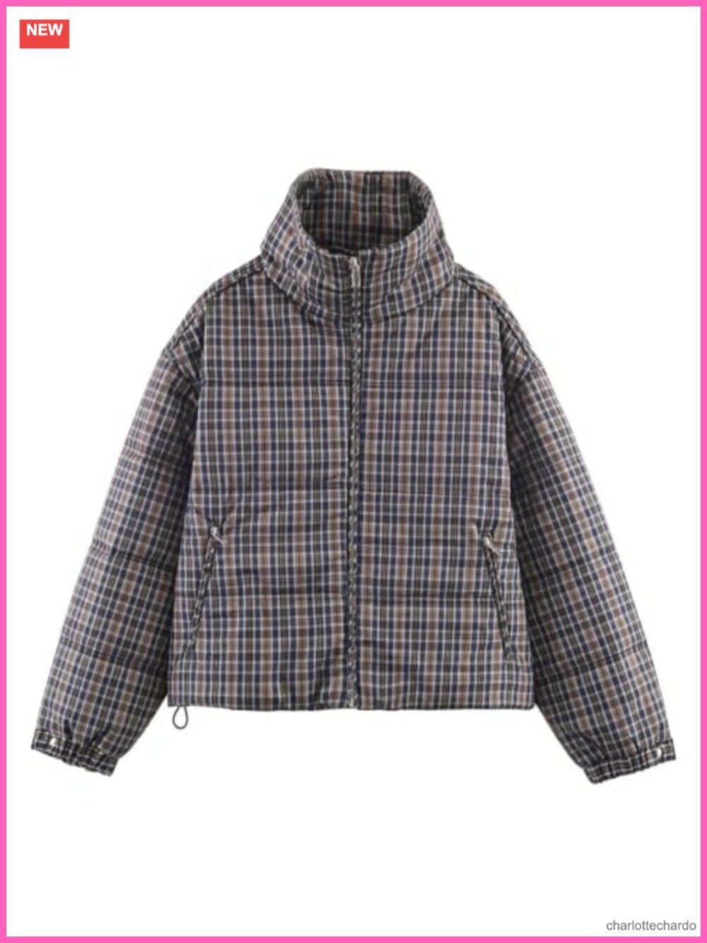 Womens Plaid Puffer Jacket Cropped Quilted Zip Up Winter Coat